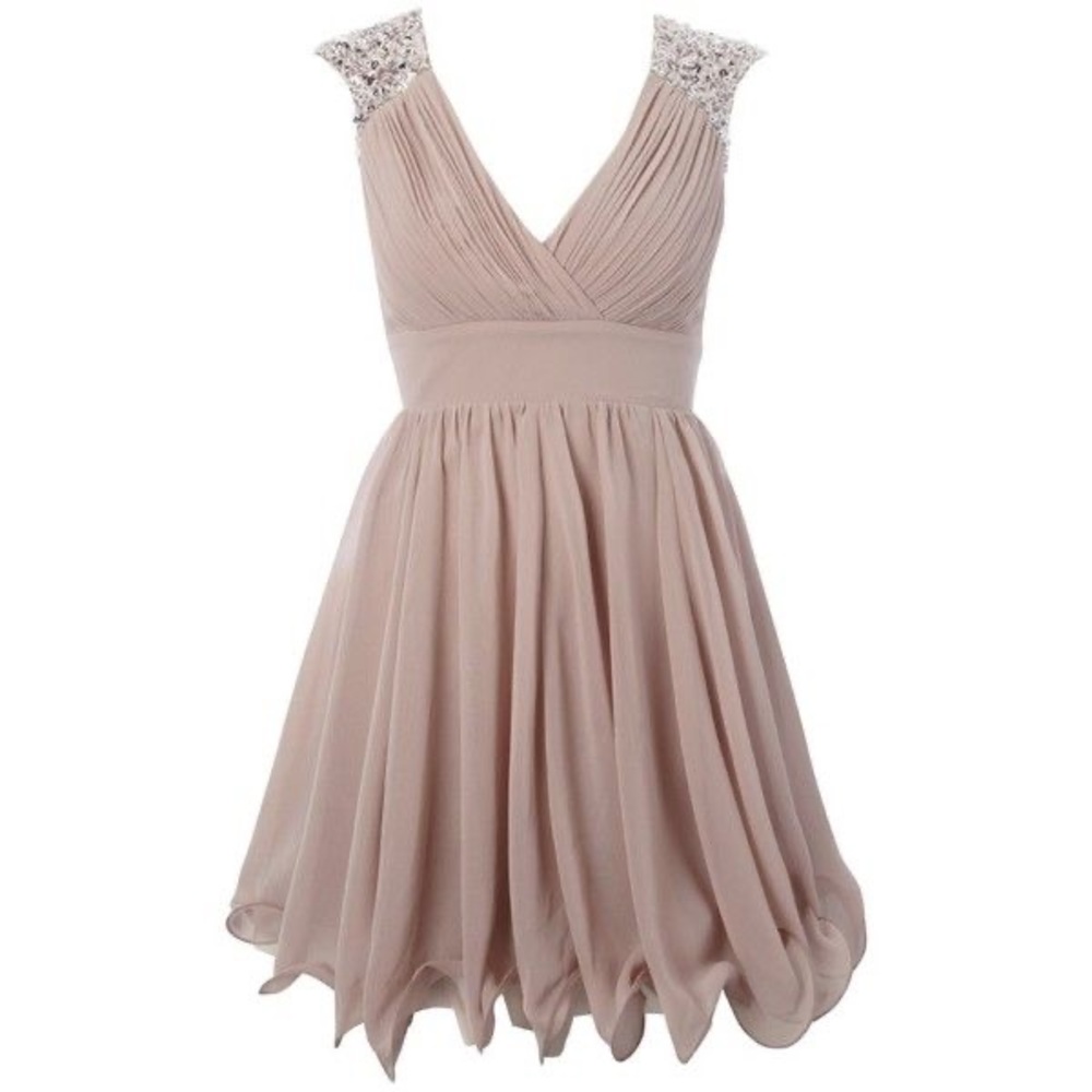 Lipstick Nude Embellished Open Back Dress